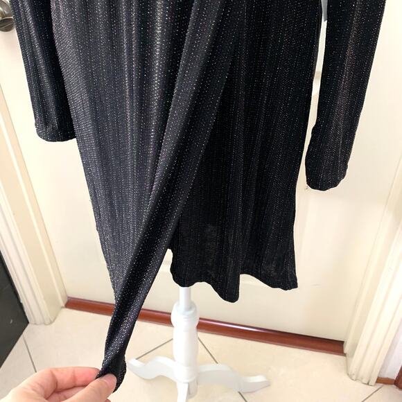 Modcloth Shimmer On Show Dress Long Sleeve Tulip Skirt Dress Black - Picture 8 of 13